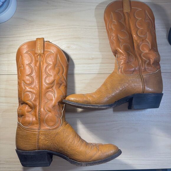 Vintage Tony Lama Tan Leather Western Boots Size 9.5 - Picture 1 of 12